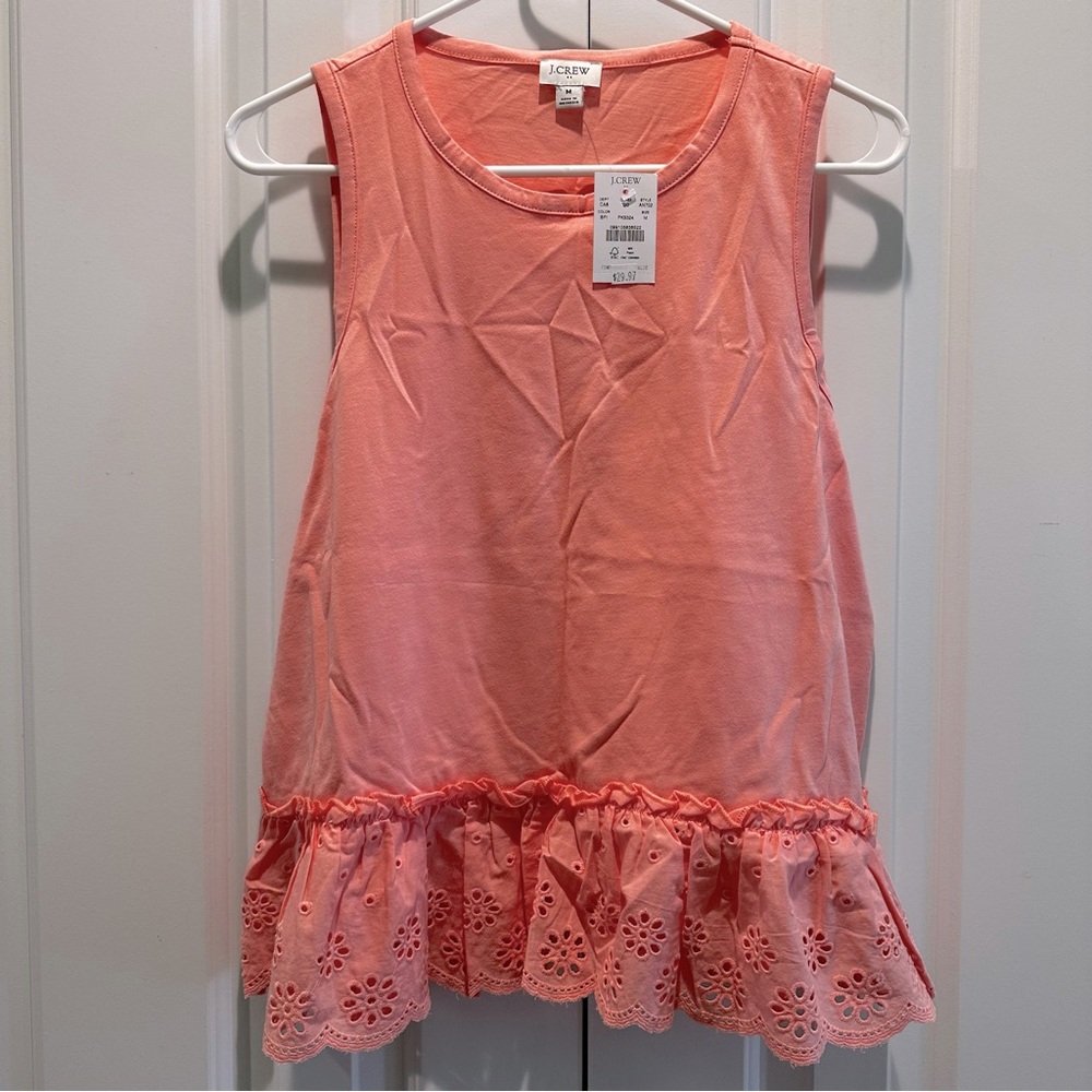NEW J. Crew Light Pink Lace Eyelet Ruffle Tank Top M